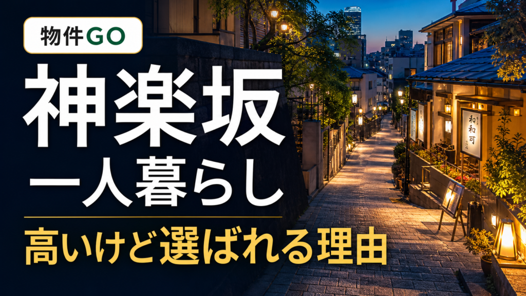 神楽坂の夜の坂道と神楽坂一人暮らしのアイキャッチ画像