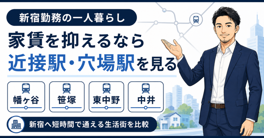 新宿勤務で家賃を抑える一人暮らし向けに近接駅や穴場駅を紹介するアイキャッチ画像