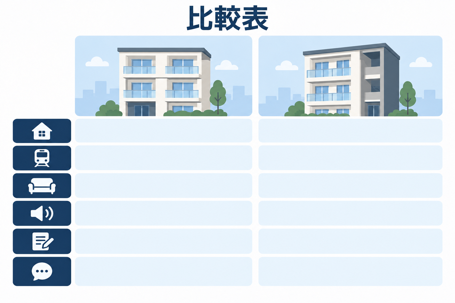 二候補を同じ項目で比較する空欄の表