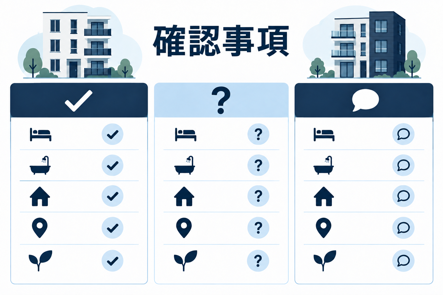 確認済み、未確認、質問事項を分ける図解