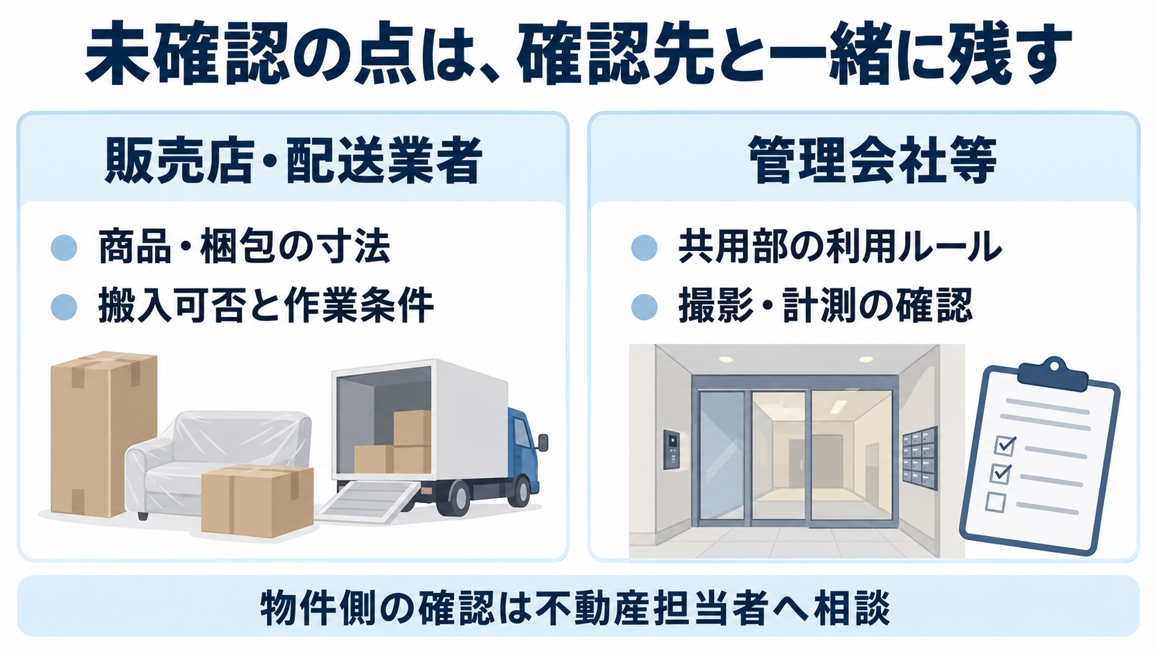 未確認の点は、確認先と一緒に残す
